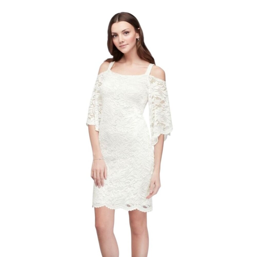 Womens Elegant White Lace Cold Shoulder Dress Bell Sleeves For Women Size 1X